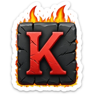 burning coal square with letter K chiseled into it sticker