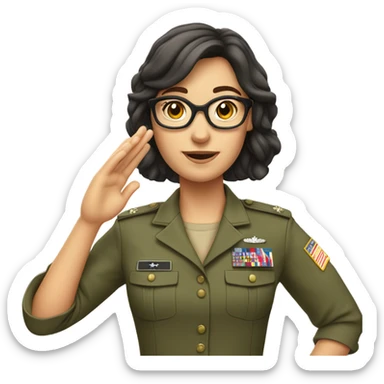 a caucasian brunette female with glasses making the military salute sticker