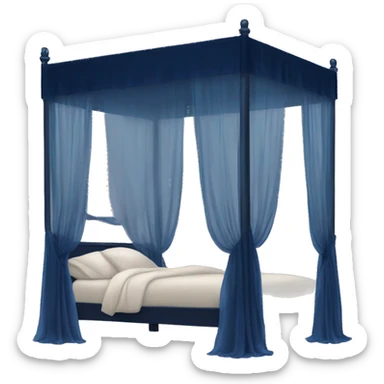 Midnight blue canopy bed with sheer curtains sticker
