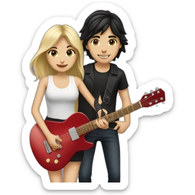 Singer girl with dark hair and blonde guitar player boy. Couple sticker