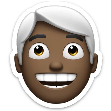 man with wide apart eyes and a big smile with very big two front teeh sticker