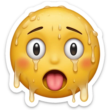 Generate a distressed and sweaty round emoji with white tears dripping off of its tongue sticker