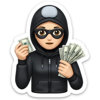 Robber with money na mão direita com uma blusa de frio preta  sticker
