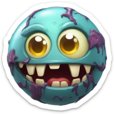 3d sphere with a cartoon sincere conduit Zombie skin texture with feminine eyes sticker