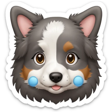 puppy dog, half border collie, gray fur, brown eyes sticker