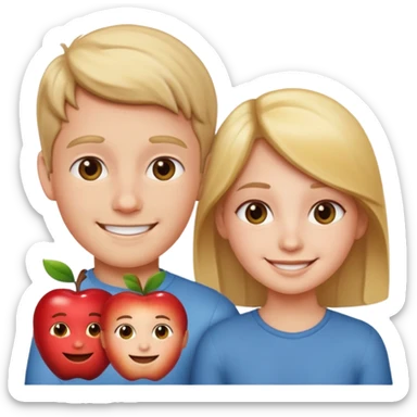 a boy looking at a girl, apple style emoji, both smiling sticker