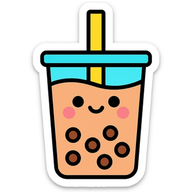 kawaii boba tea with a cute smiling face sticker