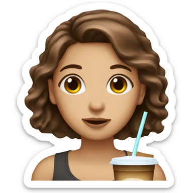 Brown hair girl with iced coffee sticker
