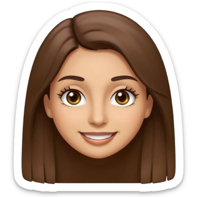 emoji style face of a woman with long straight brown hair, brown eyes, thick eyelashes, light olive skin tone sticker
