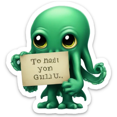 cthulhu holding onto a sign sticker
