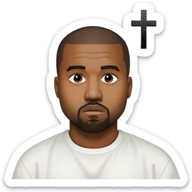 Kanye west with a black cross symbol  on a white shirt sticker
