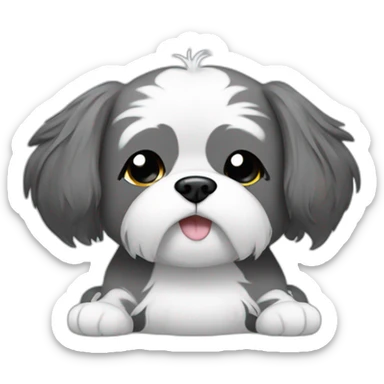 A grey with black and white parts shitzu doing yoga sticker