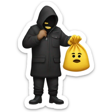 Thief stealing money bag with the word “Toptier” embroidered on it sticker