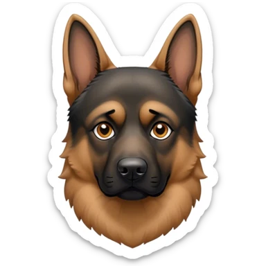 Cinematic Meme-Worthy Grumpy Tan/Black German Shepherd Portrait Emoji, Head held high but eyes filled with dramatic disappointment, smooth tan fur with a bold black saddle, deeply furrowed brow forming an unmistakable scowl, floppy ears slightly angled back in disapproval, piercing brown eyes glaring with pure exasperation, Simplified yet hilariously over-exaggerated features, highly detailed, glowing with an aura of supreme annoyance, high shine, exhausted yet judgmental, stylized with an almost regal pettiness, bright but brooding, soft glowing outline, capturing the essence of a guardian that has seen it all and is thoroughly unimpressed, so meme-worthy it feels like it could instantly become the next viral sensation of grumpiness! sticker