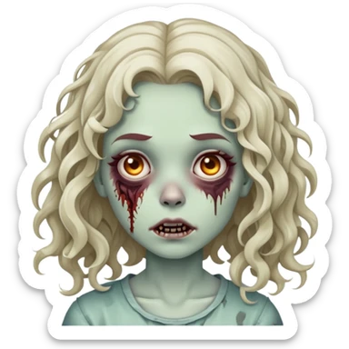 zombie girl with wavy/curly medium length hair with straight microbangs sticker