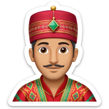 A Moroccan man wearing traditional clothing, fez hat, colorful caftan sticker
