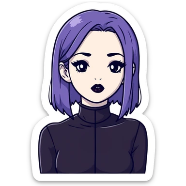 black goth with pale skin, dark lipstick, black outfit sticker