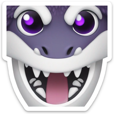 create a black dragon emoji make it say hi and it should be cute and it should look like a digital drawing it should be small and cute purple eye's white pupils sticker