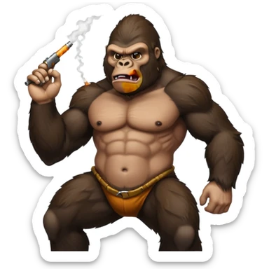 A gorilla smoking a blunt and holding a gun in the air sticker