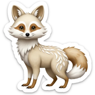 White albino fantasy-tanuki-jackal-Coyote-marsupial-fursona-hybrid animal creature full body with intricate markings  sticker