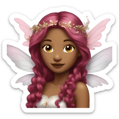 Beautiful, flower, fairy, pink, silver, gold, long burgundy hair, wings sticker