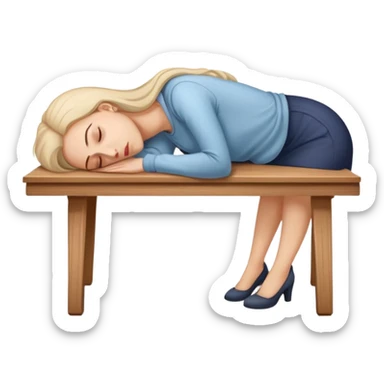 Tired woman sleeping with head down on empty desk sticker