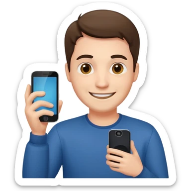 casual man holding phone and happly staring it sticker