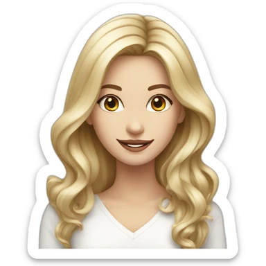 White women, long blonde balayage hair, sinister smile sticker