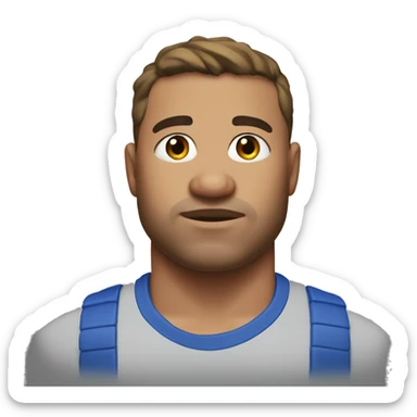 fat, underarmor tee shirt, shorts, edgar haircut, 2 chins blue eyes sticker