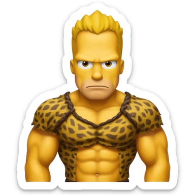 a simpson guy wearing ancient animal skin cloth, half body, icon, yellow skin sticker