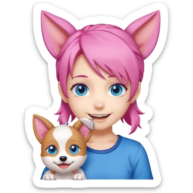 "Chibi-Anime-Girl mit Hundeohren, pinken Haaren, großen blauen Augen und breitem Grinsen." sticker