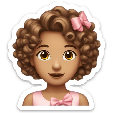 beautiful girl with curly brown hair with a bow sticker