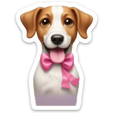Dog with tongue out and a little pink  bow on his neck sticker