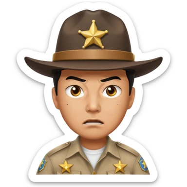 Angry eyes Asian man with Sherriff  hat sticker