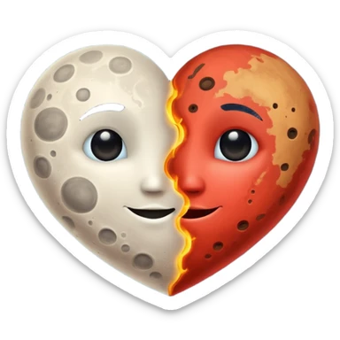 moon and mars heart sticker