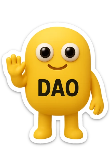 FALLO IDENTICO MA CON LA SCRITTA DAO IN ITALIANO SUL CORPO. emoji con enzima umano con occhi 3d con la scritta "DAO" SUL CORPO IN ITALIANO sticker