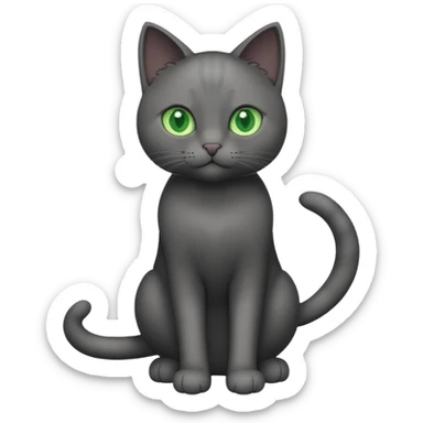 full body completely solid dark grey cat with green eyes and white paws sticker