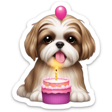 birthday party shih tzu blowing out cake candle sticker