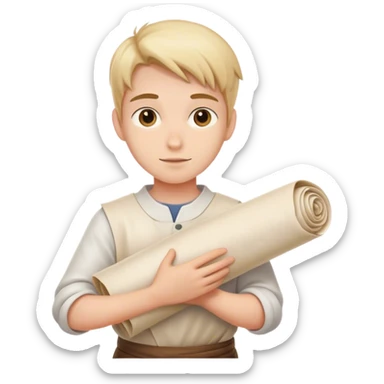 young apprentice with large rolled up sheets of parchment sticker