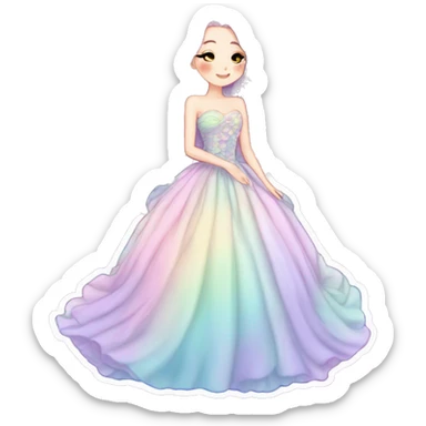 gorgeous pretty attractive lady beautiful pastel-gradient hair with gorgeous dress fairycore cottagecore pastelcore detailed high quality trending VOGUE aesthetic full body sticker sticker