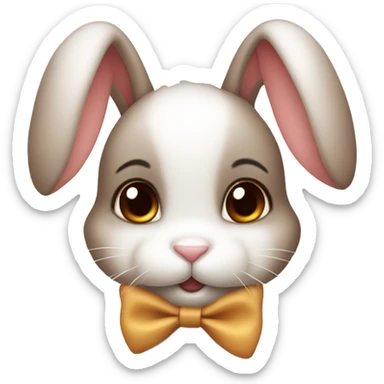 cute bunny brown eyes and bow on ear sticker