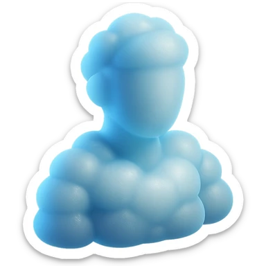 front view shoulder-up person fully made of puffy clouds, bright colors, matte glass style sticker