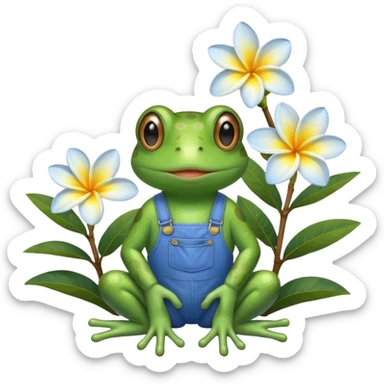 Cute frog with blue clothes and plumeria flower  sticker