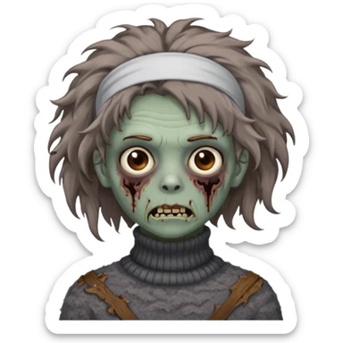 brown fluffy haired grey zombie with turtleneck sweater and hair band sticker