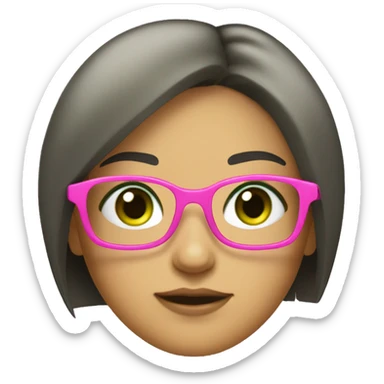 Italian girl, dark hair, green eyes, hair bang and big pink glasses square shaped sticker