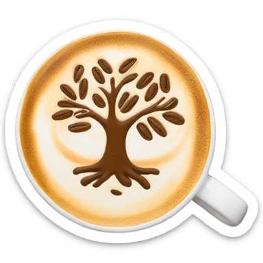 beautiful latte art cup coffee, tree, heart, text "ballymanus" sticker