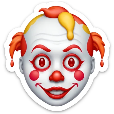 melting clown face emoji combining melting face and clown emoji, colorful clown makeup, red nose, exaggerated features, modern emoji style sticker