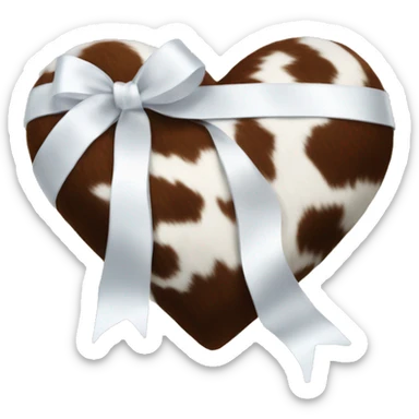 Cowhide fuzzy heart with white ribbon sticker