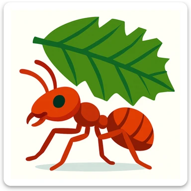 close-up of a leaf cutter ant with a jagged leaf, vibrant toon style, white background sticker
