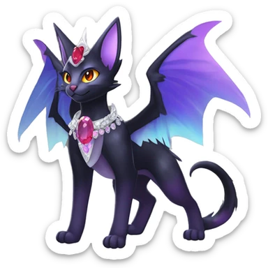cool cartoon edgy distinguished ethereal elegant beautiful fantasy black purple red ethereal fantasy nargacuga-Noivern-cat-Quiana-Fakemon collar harness moon gem jewels full body sticker